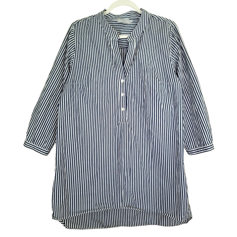 Harshman Derrington Vertical Striped Cotton Tunic Shirt Dress 3/4 Sleeves Large